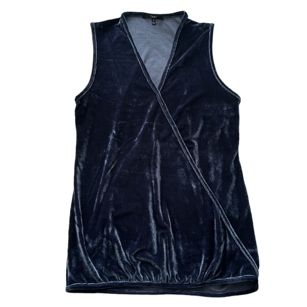 Tart Collection Blue Velvet Faux Wrap Sleeveless Versatile Top Size S